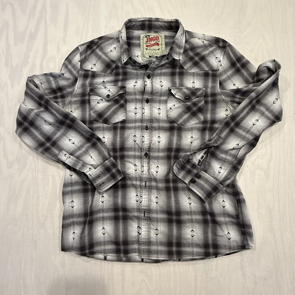 JNCO Shirt Mens Large Gray Aztec Western Long Sleeve Pearl Snap